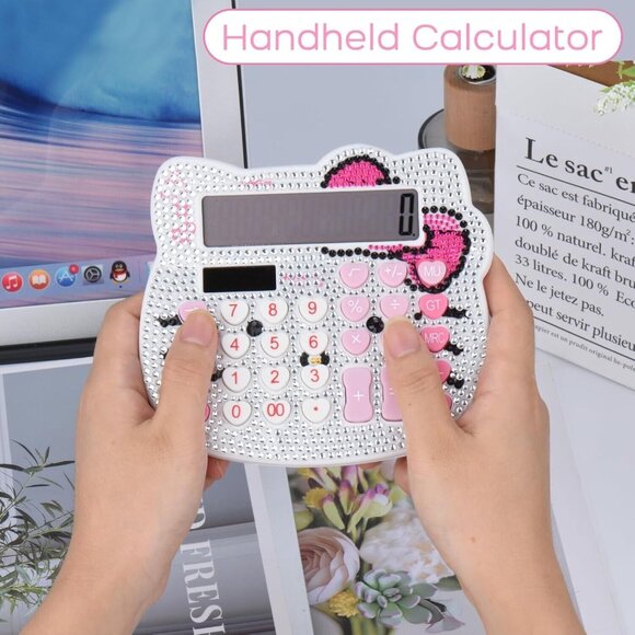 Hello Kitty Crystal Rhinestone Calculator Cute Sparkly Desktop Solar Calculator - Picture 8 of 8